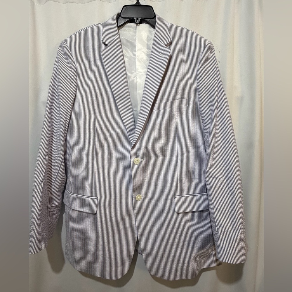 Saddlebred White and Navy Seersucker Sport Coat Blazer Jacket Kentucky Derby 42L